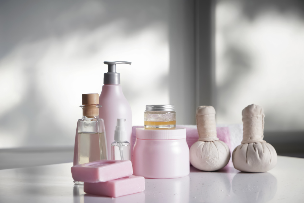 Set with Bath Products on Light Table